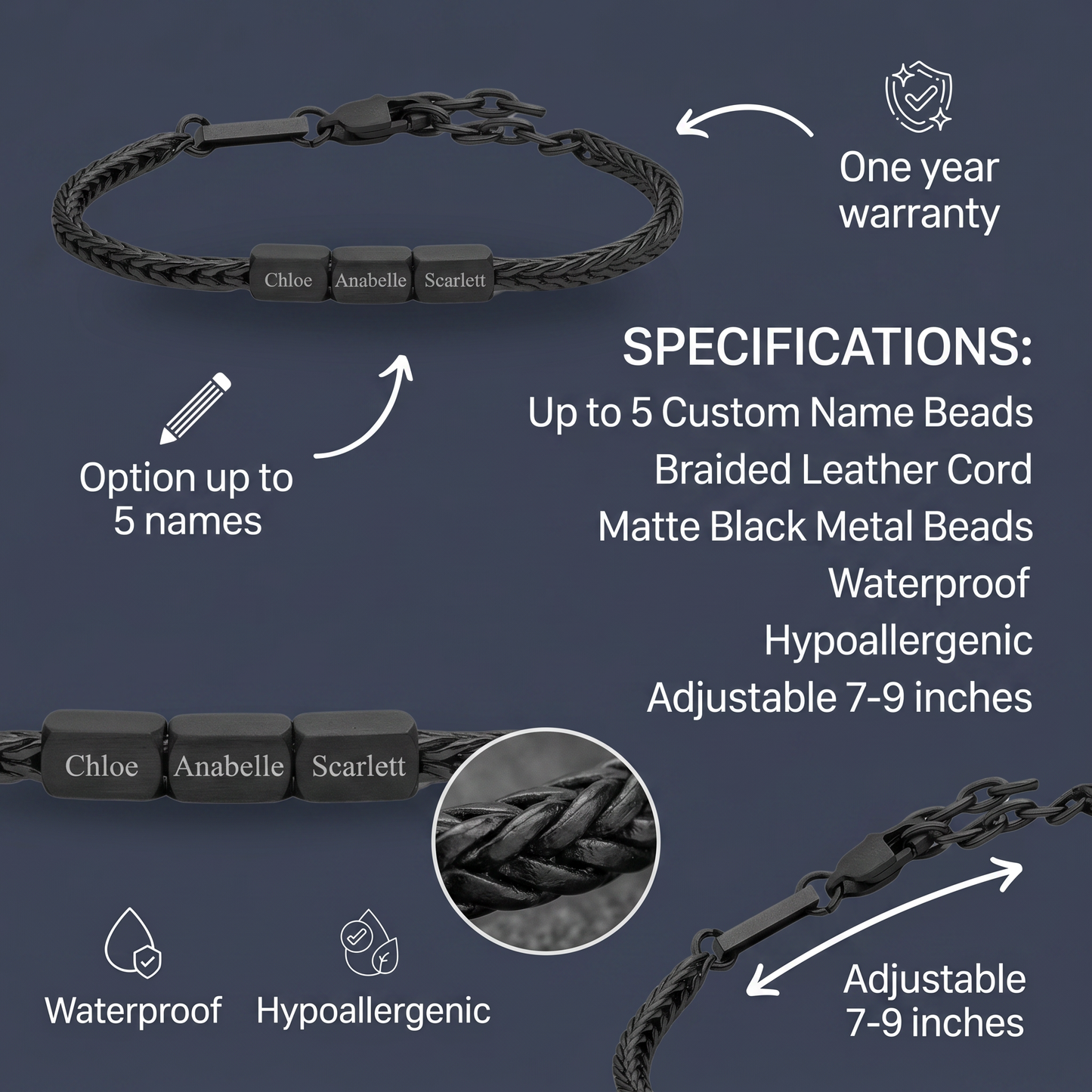 Personalized Obsidian Black Engraved Bracelet