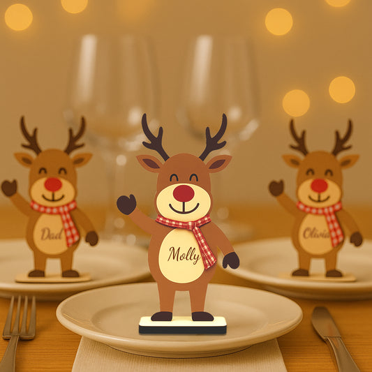 Personalized Freestanding Smiling Reindeer - Christmas Decor