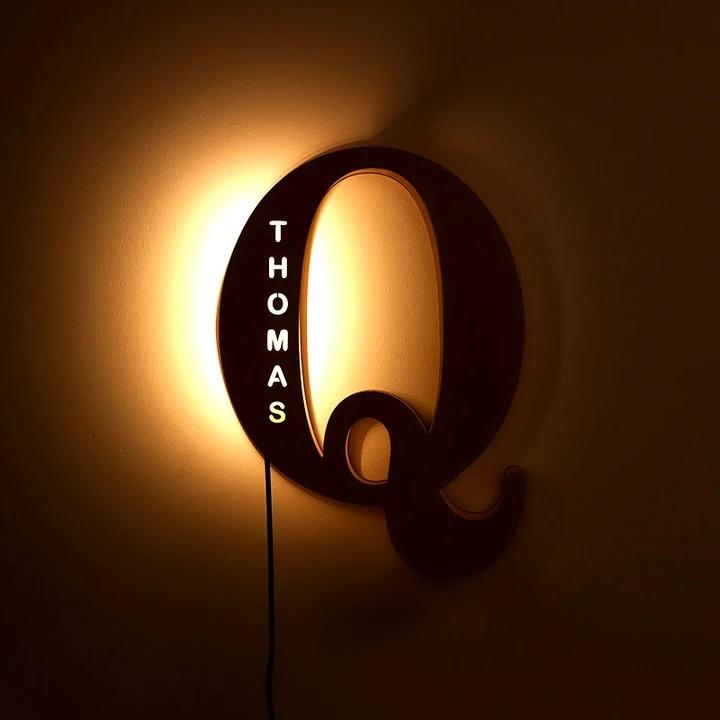 Custom Wooden Engraved Name Wall Light