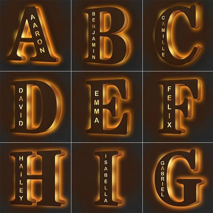 Custom Wooden Engraved Name Wall Light