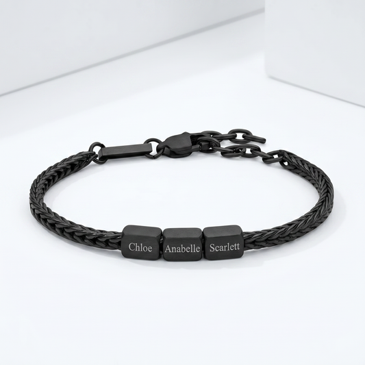 Personalized Obsidian Black Engraved Bracelet