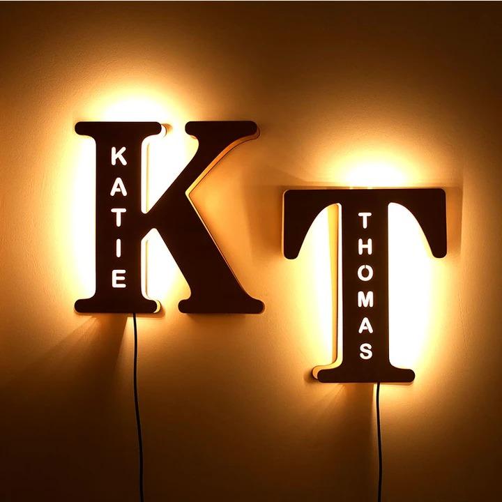 Custom Wooden Engraved Name Wall Light
