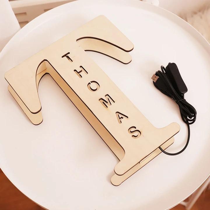 Custom Wooden Engraved Name Wall Light