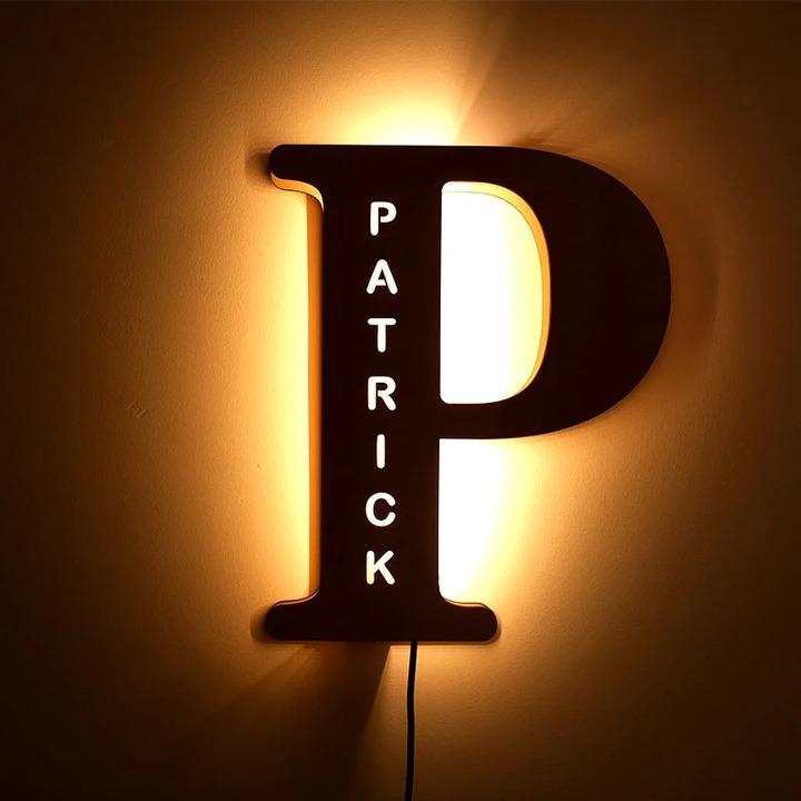 Custom Wooden Engraved Name Wall Light