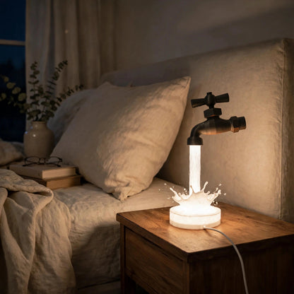 Floating faucet lamp pouring a glowing stream of light — photo 2