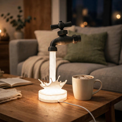 Floating faucet lamp pouring a glowing stream of light — photo 5