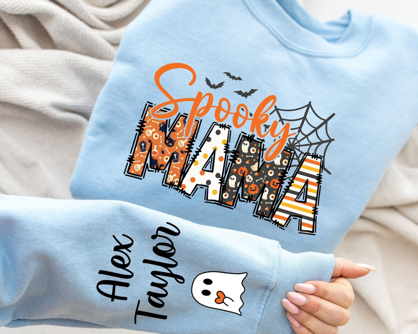 Custom Halloween Spooky Mama Sweatshirt with Kids Name