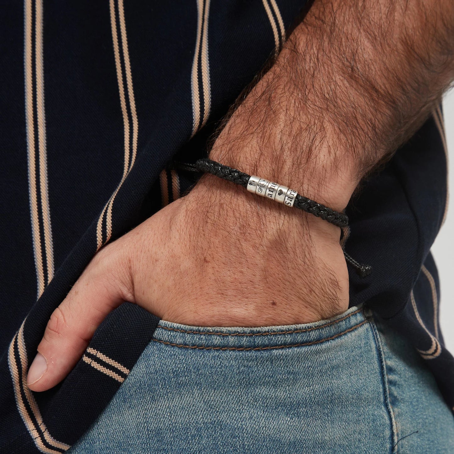 Personalized Mens Woven Leather Bracelet