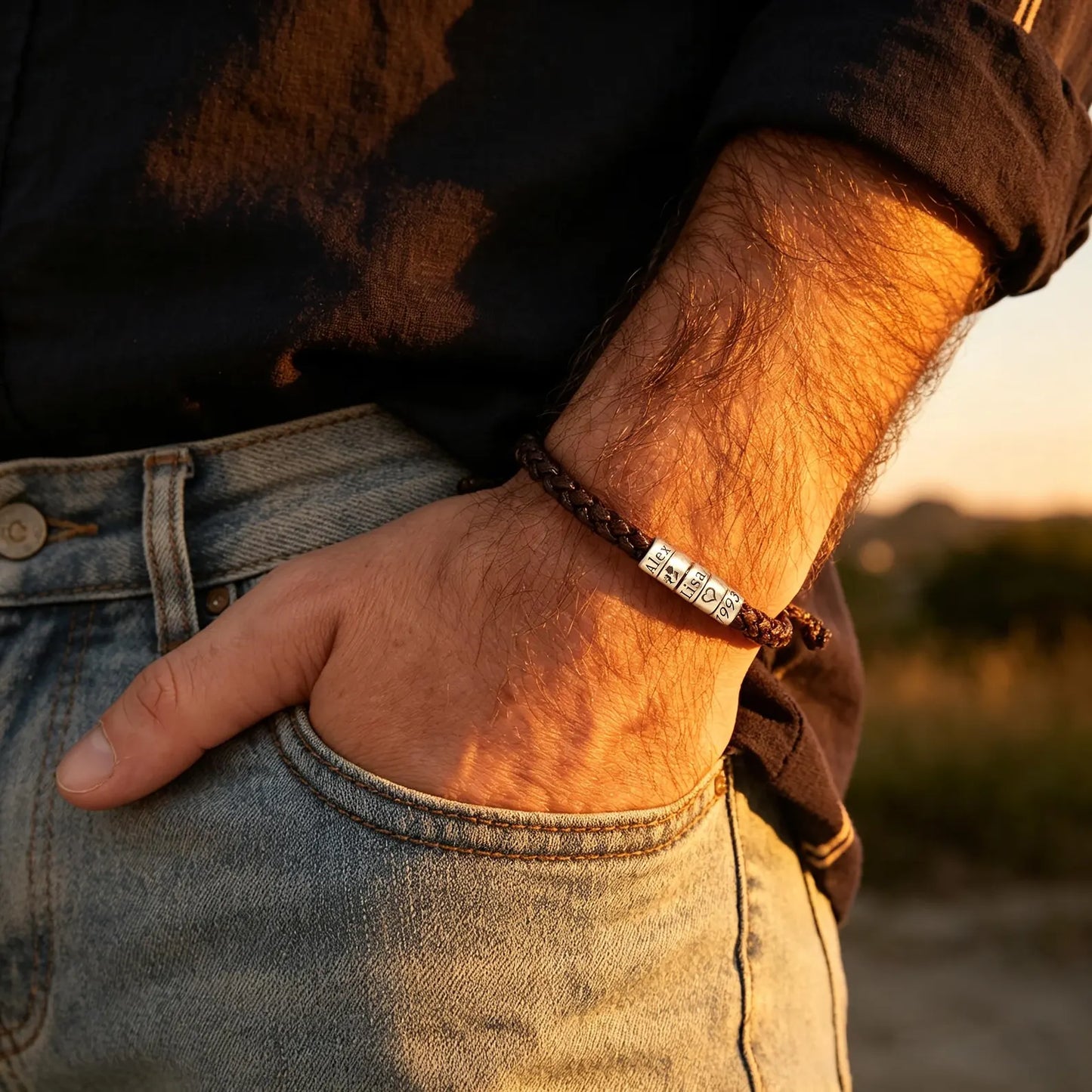 Personalized Mens Woven Leather Bracelet