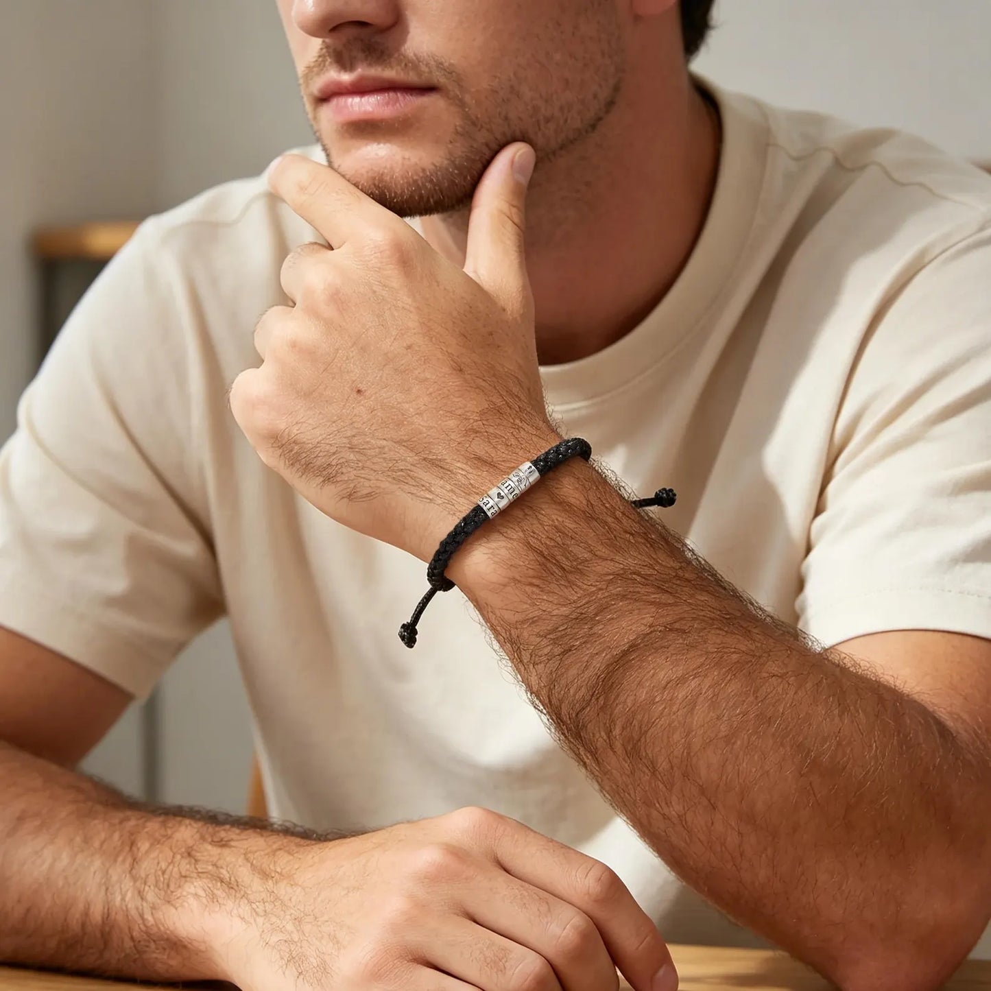 Personalized Mens Woven Leather Bracelet