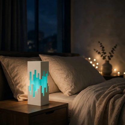 Pixel skyline lamp with glowing pixel city cutouts — photo 2