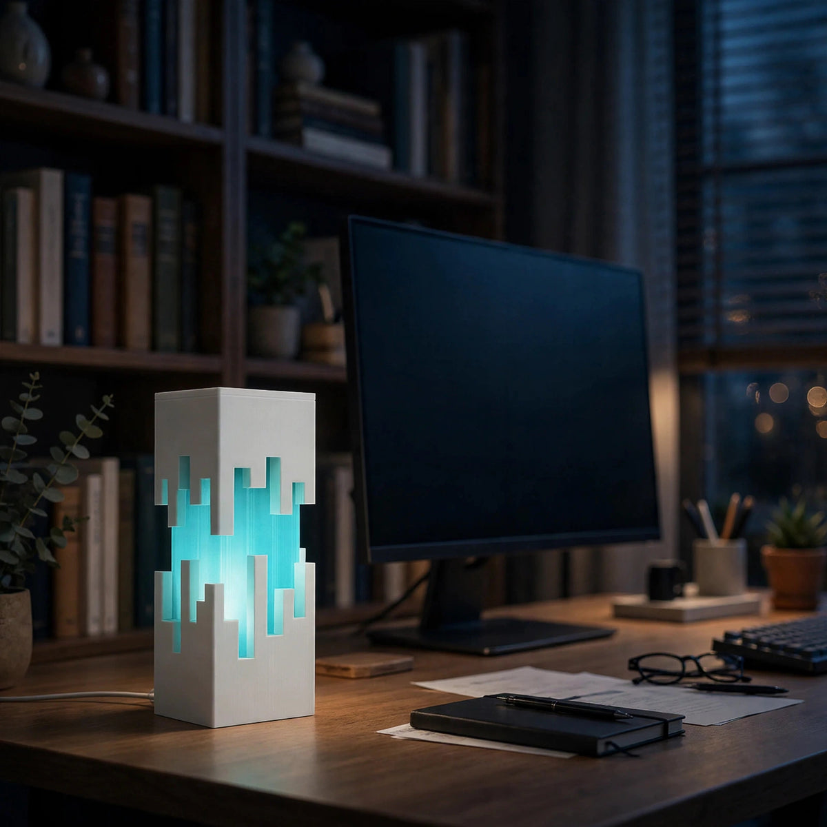 Pixel skyline lamp with glowing pixel city cutouts — photo 3