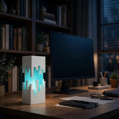 Pixel skyline lamp with glowing pixel city cutouts — photo 3