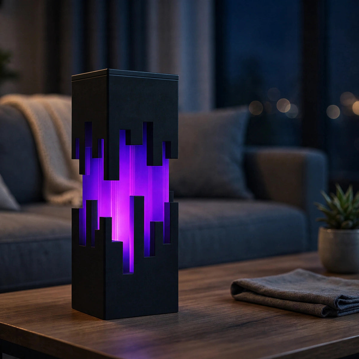 Pixel skyline lamp with glowing pixel city cutouts — photo 4