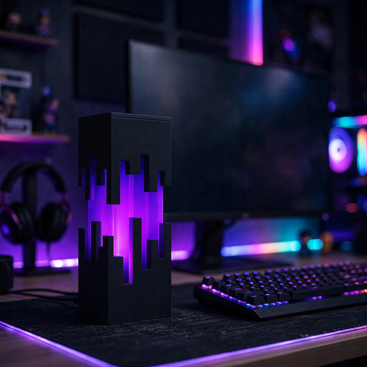 Pixel skyline lamp with glowing pixel city cutouts — photo 5