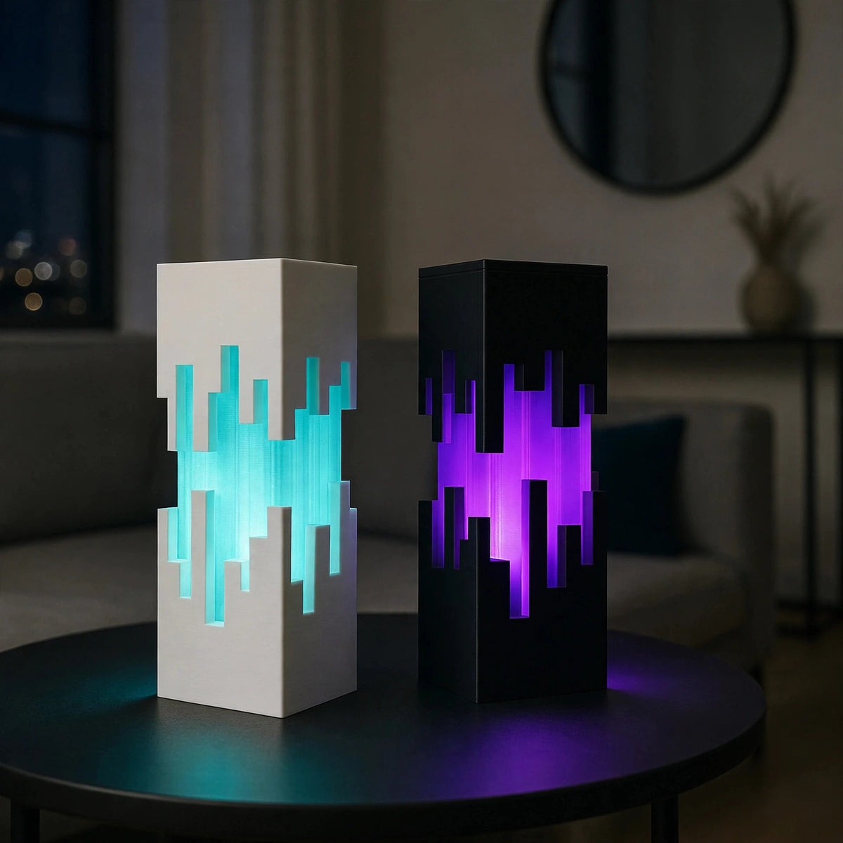 Pixel skyline lamp with glowing pixel city cutouts — photo 7