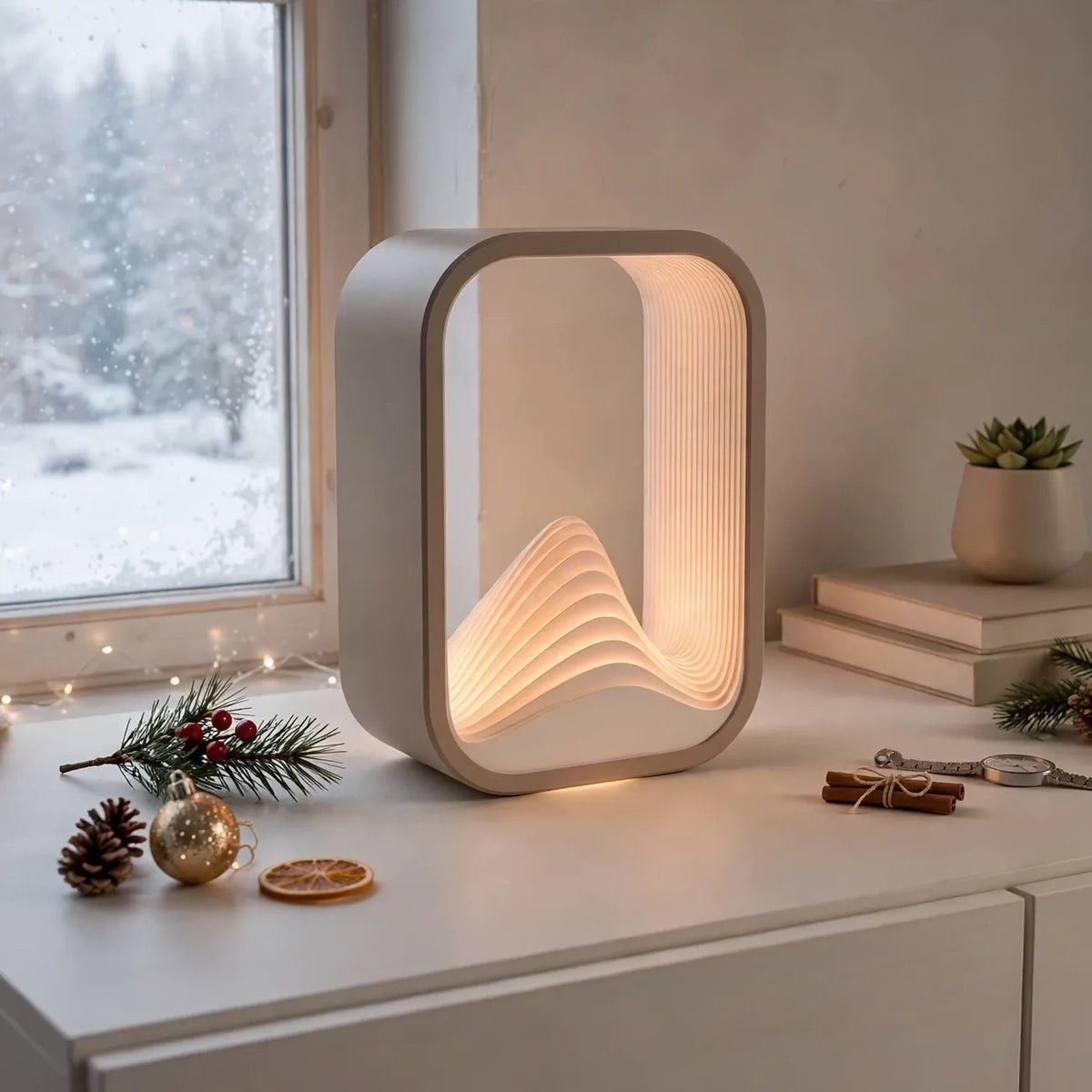 Wave layer lamp with layered mountain silhouette glow — photo 1