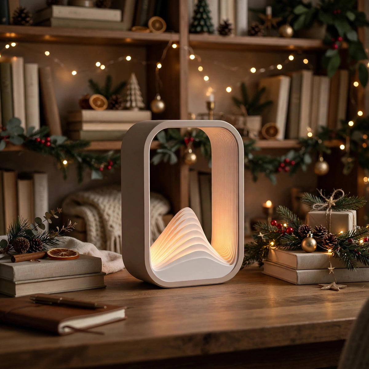 Wave layer lamp with layered mountain silhouette glow — photo 4