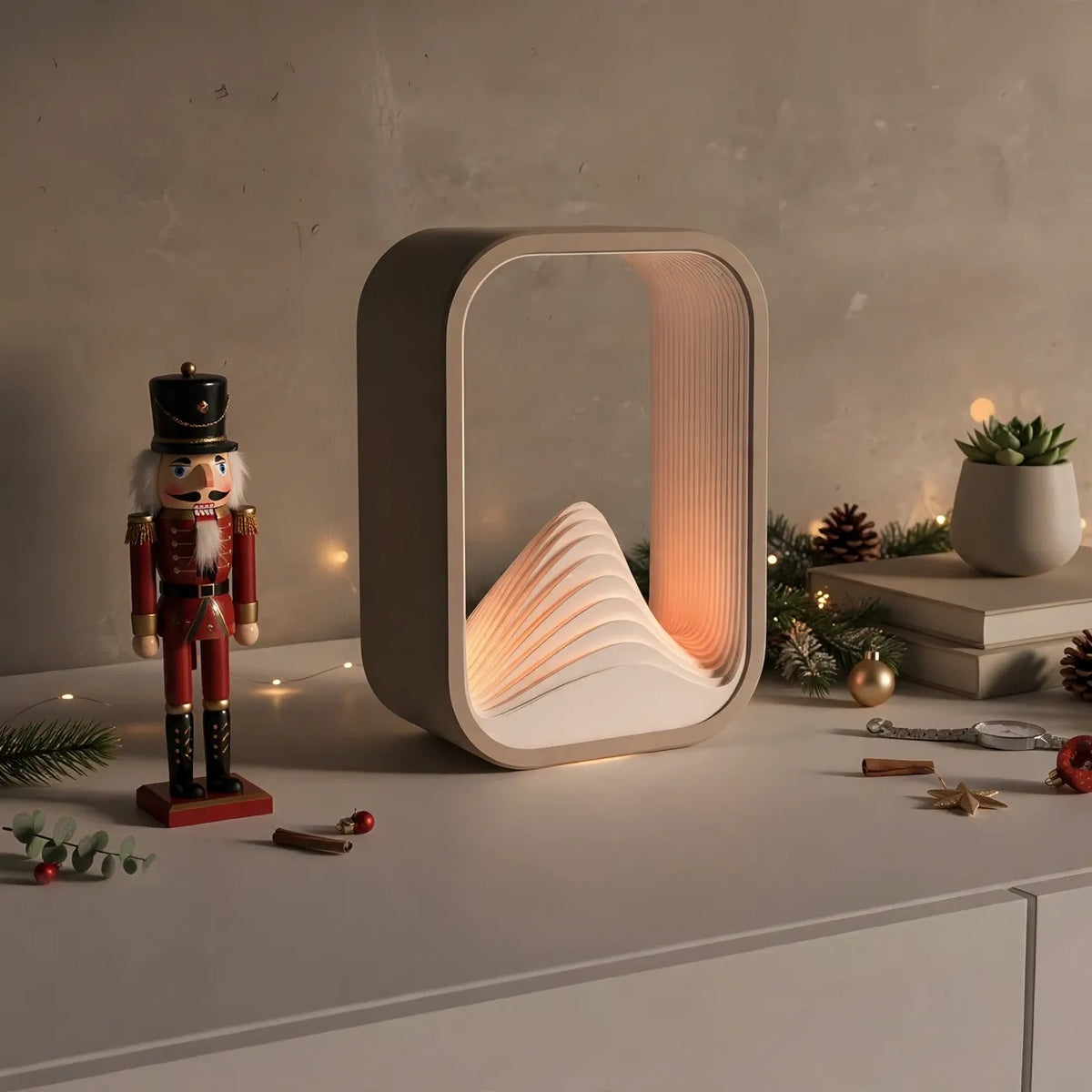 Wave layer lamp with layered mountain silhouette glow — photo 8